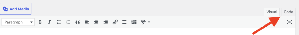 The Visual and Code tabs at the top right of the Classic Editor